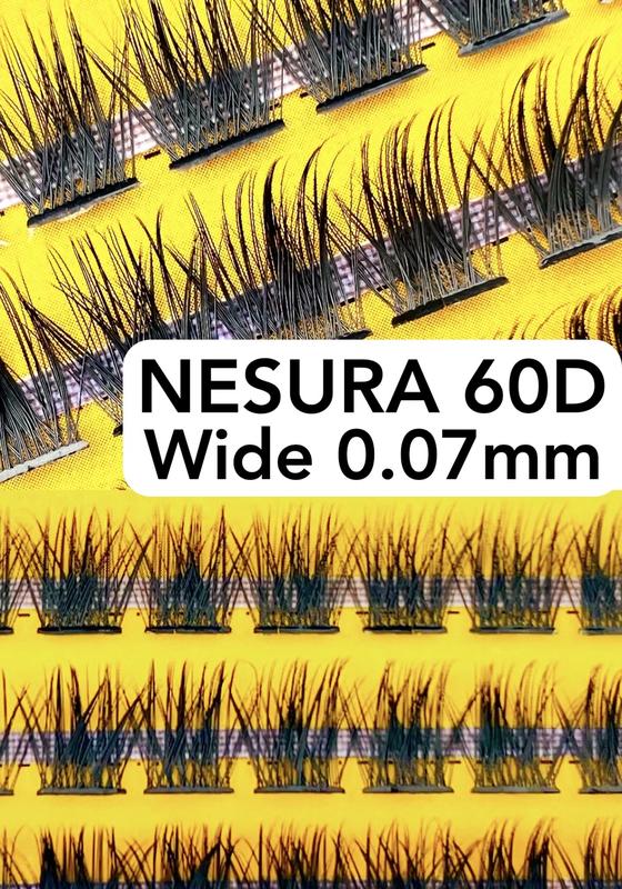 Пучковые накладные ресницы nesura wide 60d изгиб c несура широкие пучки ...