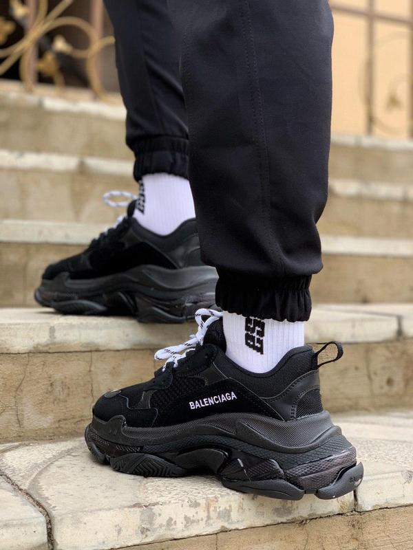 triple s black on feet