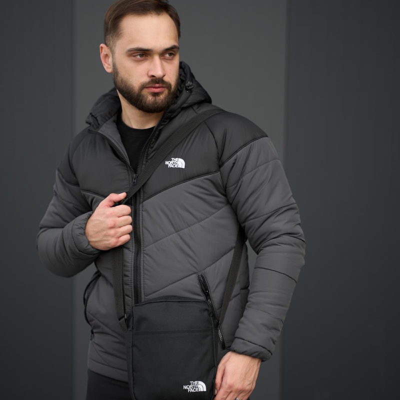 Комплект куртка tnf чорно-сіра + штани tnf, барсетка tnf у подарунок ...