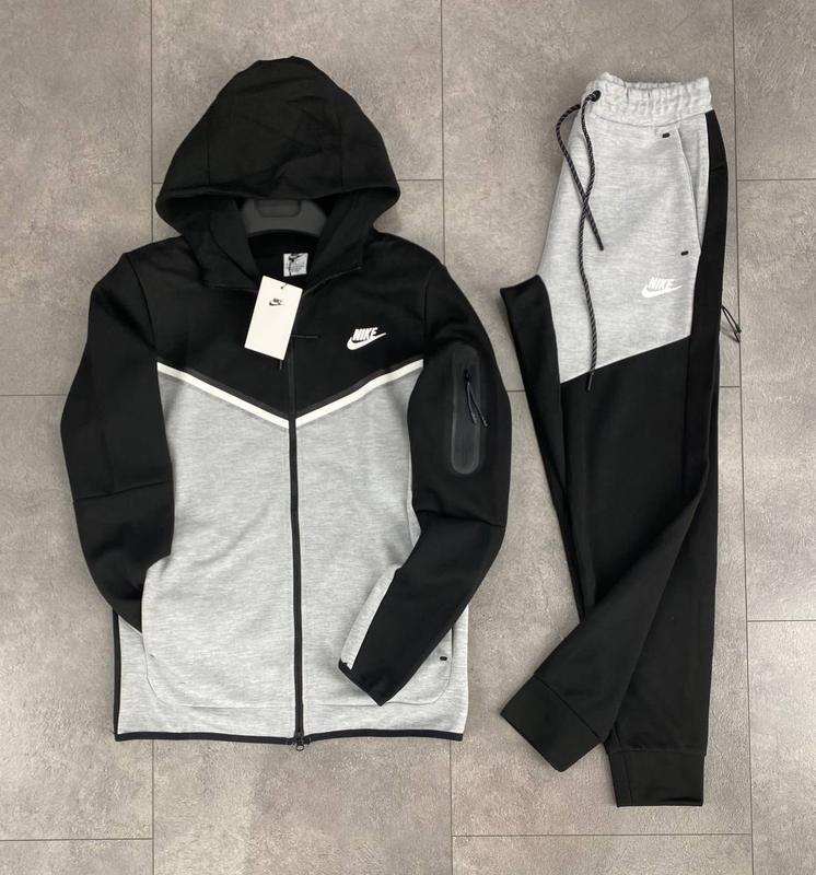 Костюм чоловічий nike tech fleece чорний з сірим / костюми найк теч ...