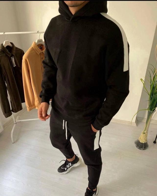 Костюм мужской худи с капюшоном рукав спущенный по плечу вставка низ ...