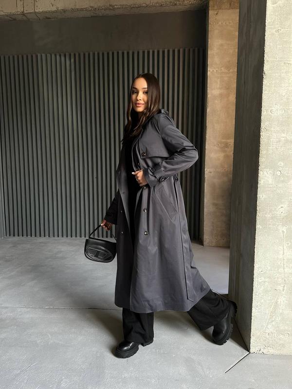 Тренч плащ длинный оверсайз черный серый синий бежевый молочный хаки ...