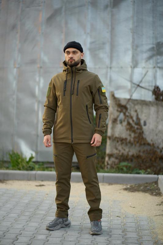Теплый тактический костюм софтшел на флисе койот с шевроном softshell ...