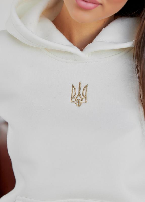 Худи кенгуру женское теплый, с капюшоном, с вышивкой тризуб герб ...