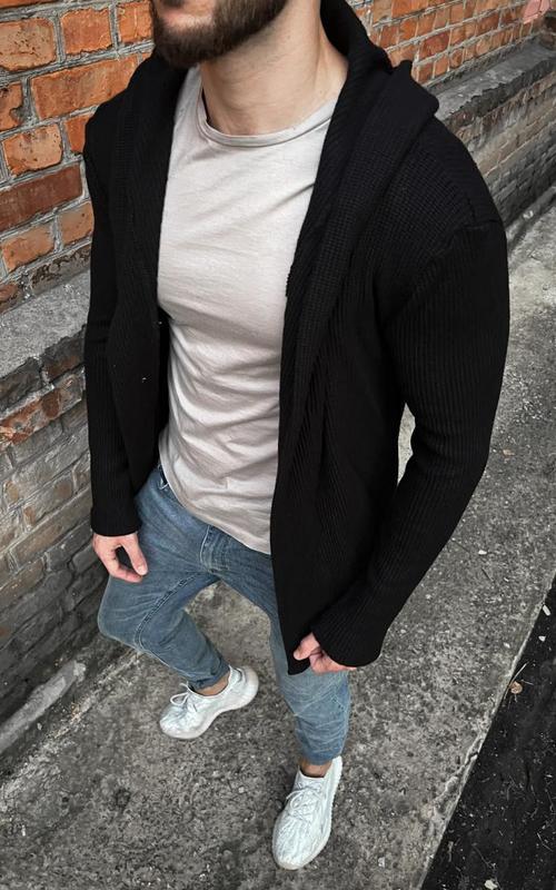 Mens grey cardigan outfit best sale