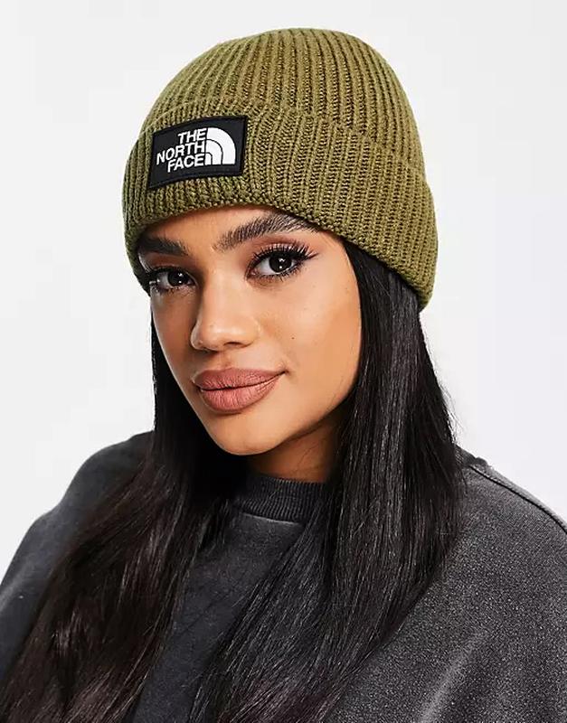 The north face logo box cuffed beanie military olive nf0a3fjx37u 1000 134680046