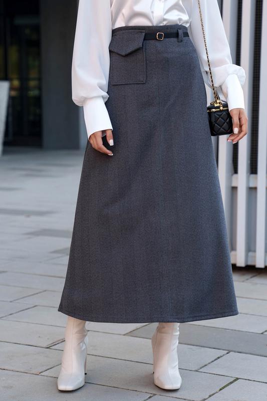 Теплая миди-юбка а-силуэта цвета графит — цена 1355 грн в каталоге Миди ...