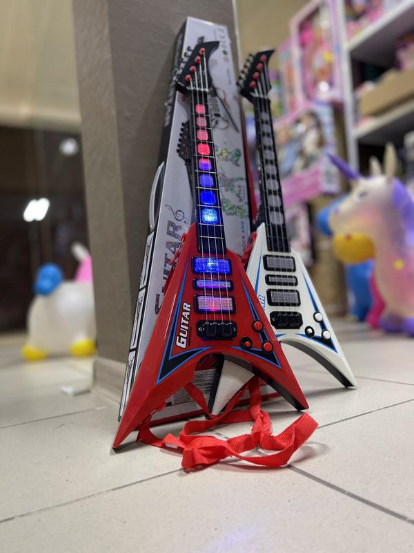 Детская электро гитара на батарейках 55 см, игрушечная, свет, звук ...