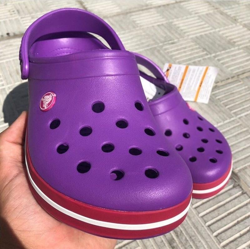 purple and pink crocs