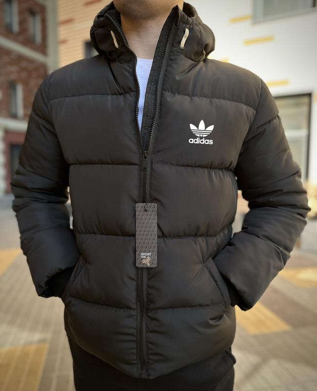 Мужская зимняя куртка на пуху черная adidas / пуховик черного цвета ...
