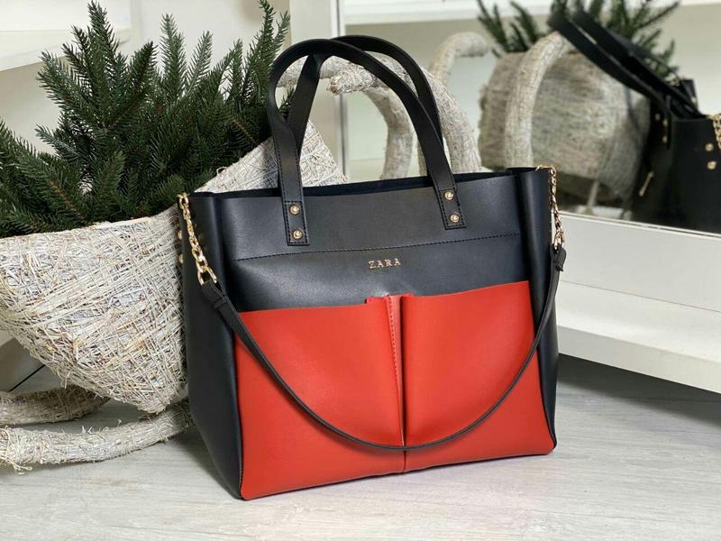Zara кожаная стильная женская сумка зара в черном цвете с красными  карманами 😍 — цена 750 грн в каталоге Сумки ✓ Купить женские вещи по  доступной цене на Шафе | Украина #34090249