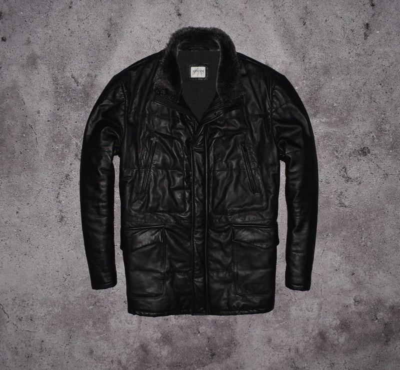 Armani collezioni heavy padded leather (мужская зимняя кожаная куртка ...