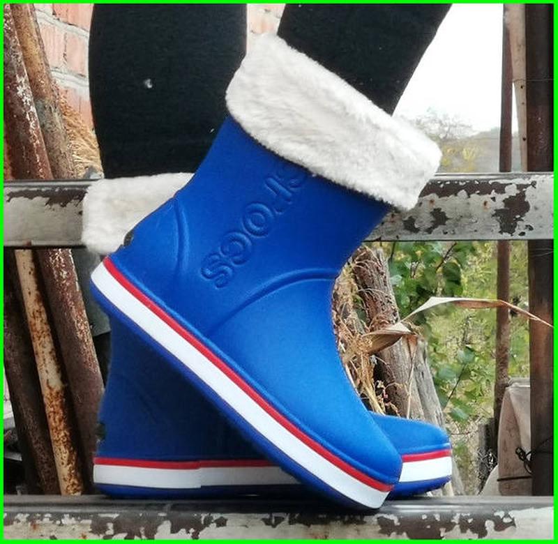 Женские резиновые полусапоги croc$ синие сапоги кроксы теплые зимние ...
