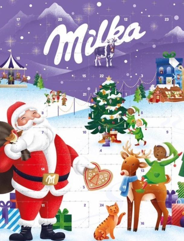 Адвент календар із солодощами milka advent calendar молочний шоколад 90