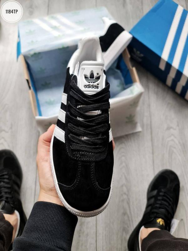 Adidas gazelle black and white on feet 2025
