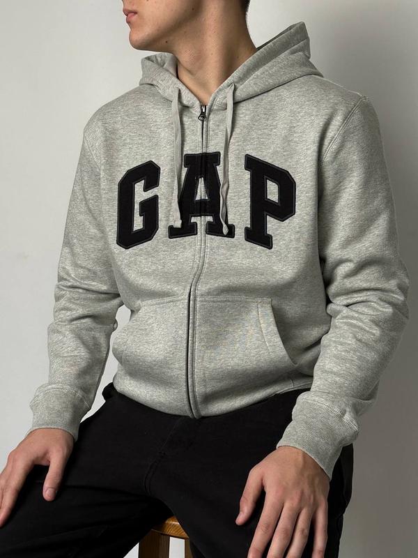 Gap logo zip fleece hoodie light heather gray 1261 139524486