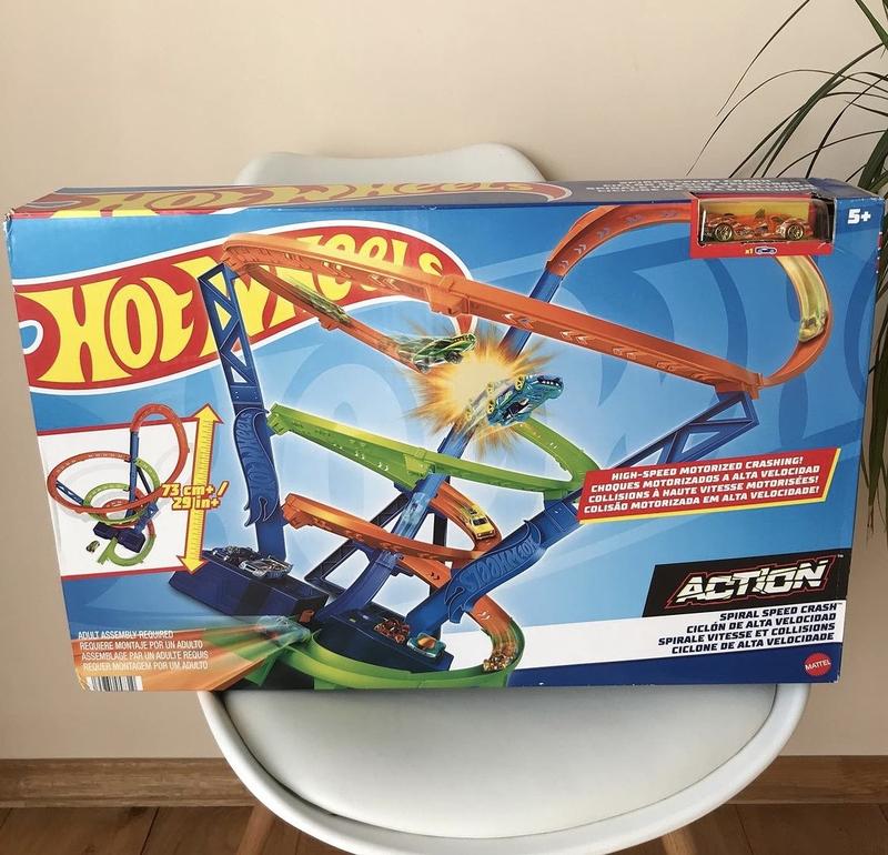 4 action spiral speed crash track set with motorized booster 1 64 scale toy car 2799 139648599