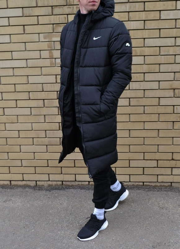 Черная зимняя удлиненная зимняя парка с лого nike — цена 2399 грн в ...