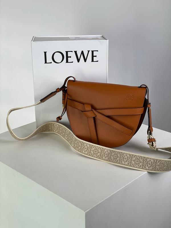 loewe gate small leather and jacquard shoulder bag brown 4400 141631003