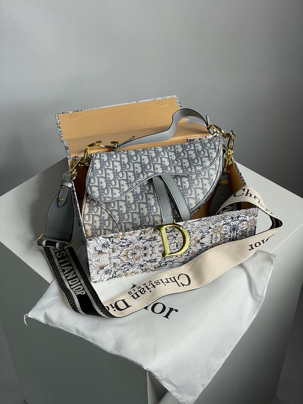 👜 christian dior saddle bag gray oblique embroidery — цена 3650