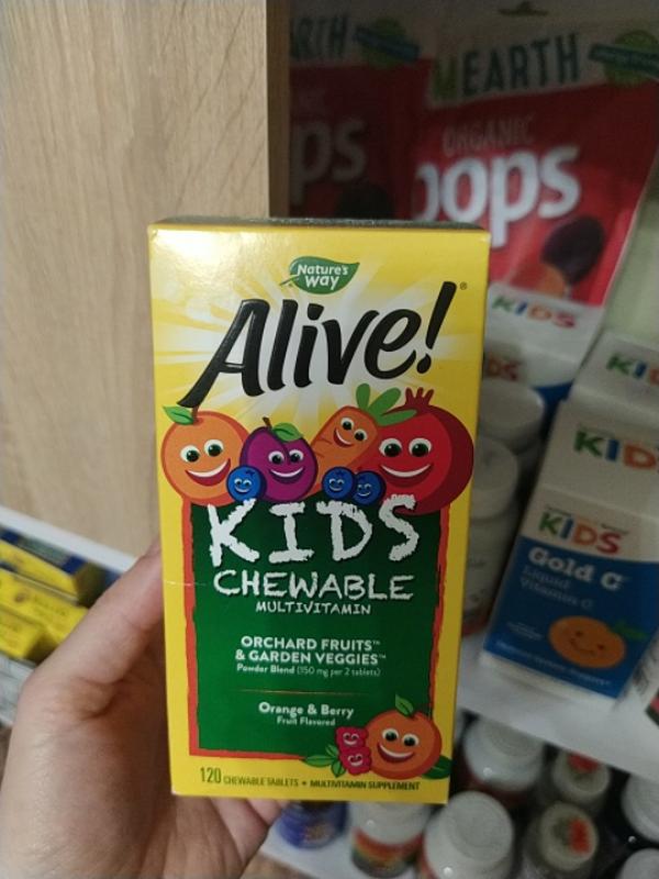 Alive! жевательные мультивитамины для детей, со вкусом апельсина и ягод ...
