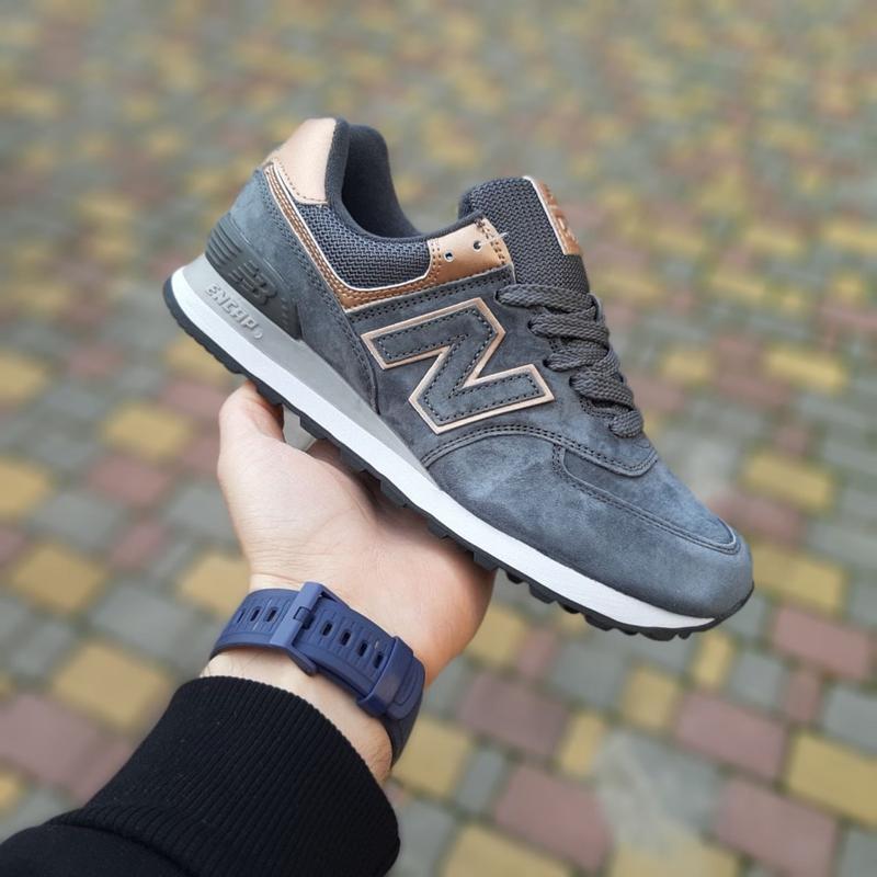 Женские летние замшевые кроссовки new balance 574 серые с бронзой ...