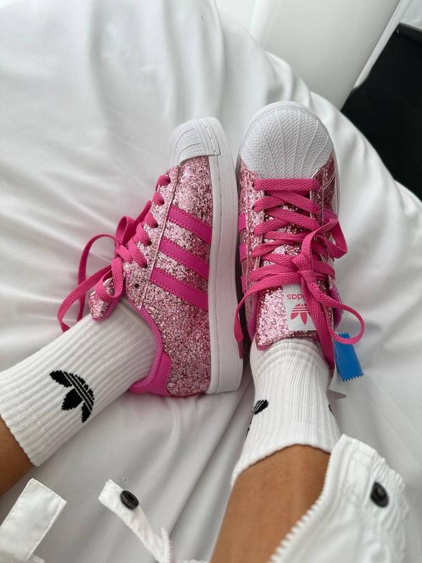 Adidas superstar glitter pink жіночі рожеві кросівки з блискітками кеди ...