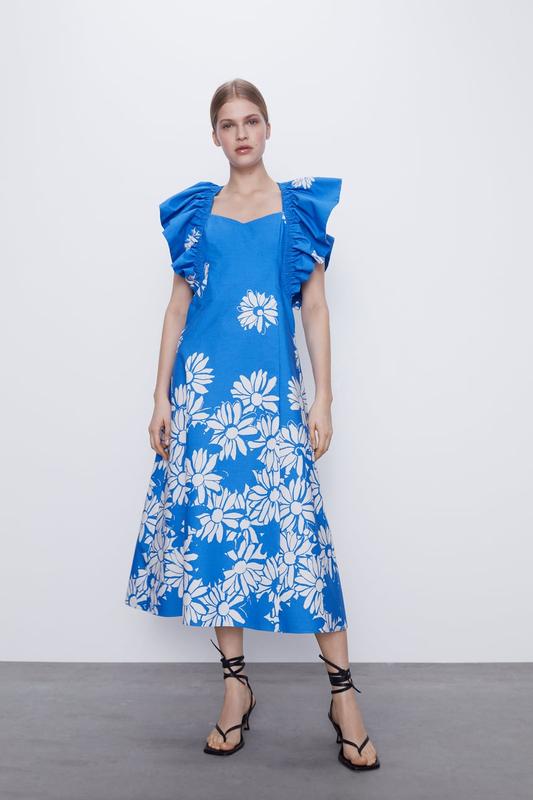 Платье zara летнее голубое в цветах — цена 700 грн в каталоге Платья миди ✓  Купить женские вещи по доступной цене на Шафе | Украина #39739993
