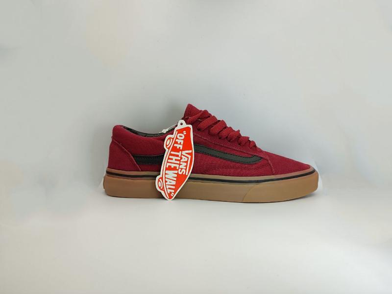 Бордовые красные с черными полосками кеды кроссовки ванс vans олдскулы ...