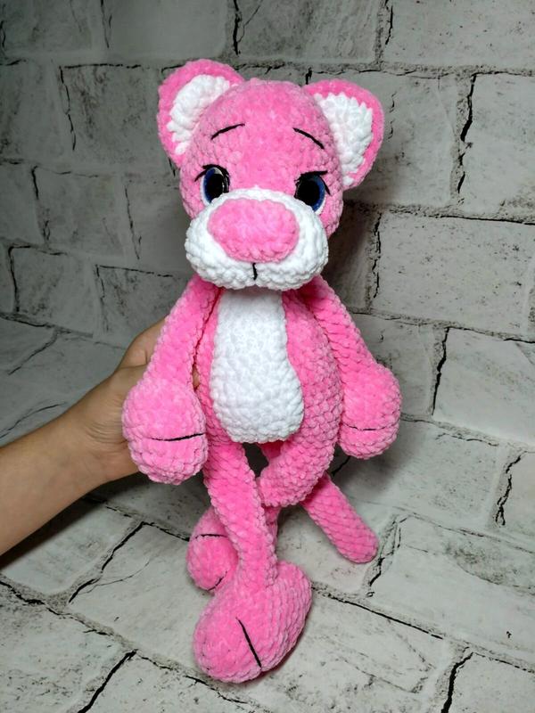 Игрушка вязаная амигуруми розовая пантера из плюшевой пряжи ручная ...