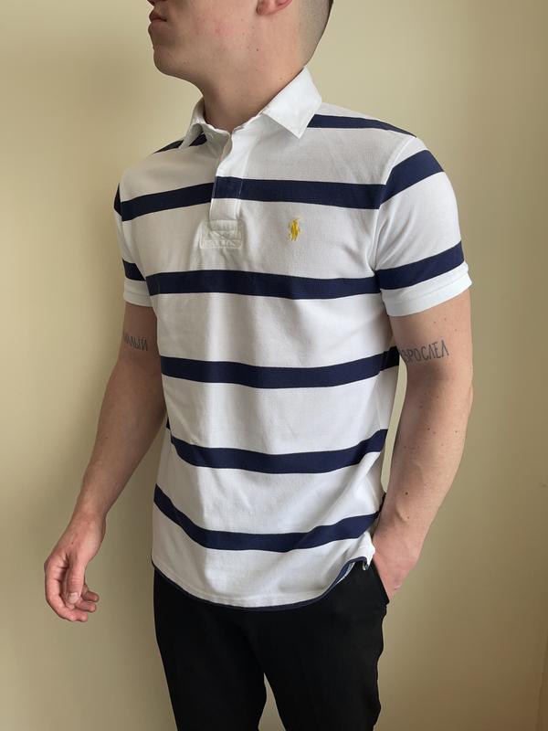 Белая футболка поло polo ralph lauren в полоску, полоску, из лого ...