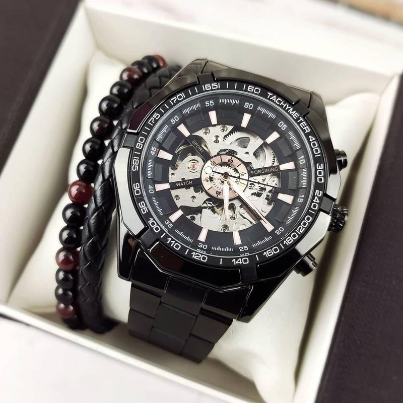 Мужские механические металлические часы winner skeleton black, черные ...