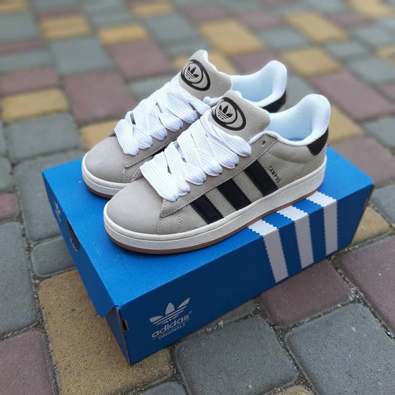 Женские кроссовки adidas campus beige black адидас кампус бежевого с ...