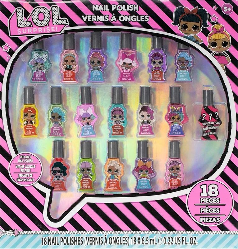 Townley girl l.o.l surprise non toxic peel off nail polish set with glittery 18 pcs. 570 146375026