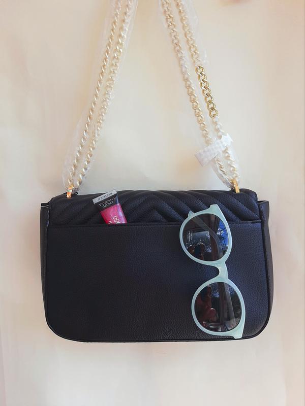 NWT Victoria's Secret Pebbled V-Quilt Bond Street Shoulder Bag - Black