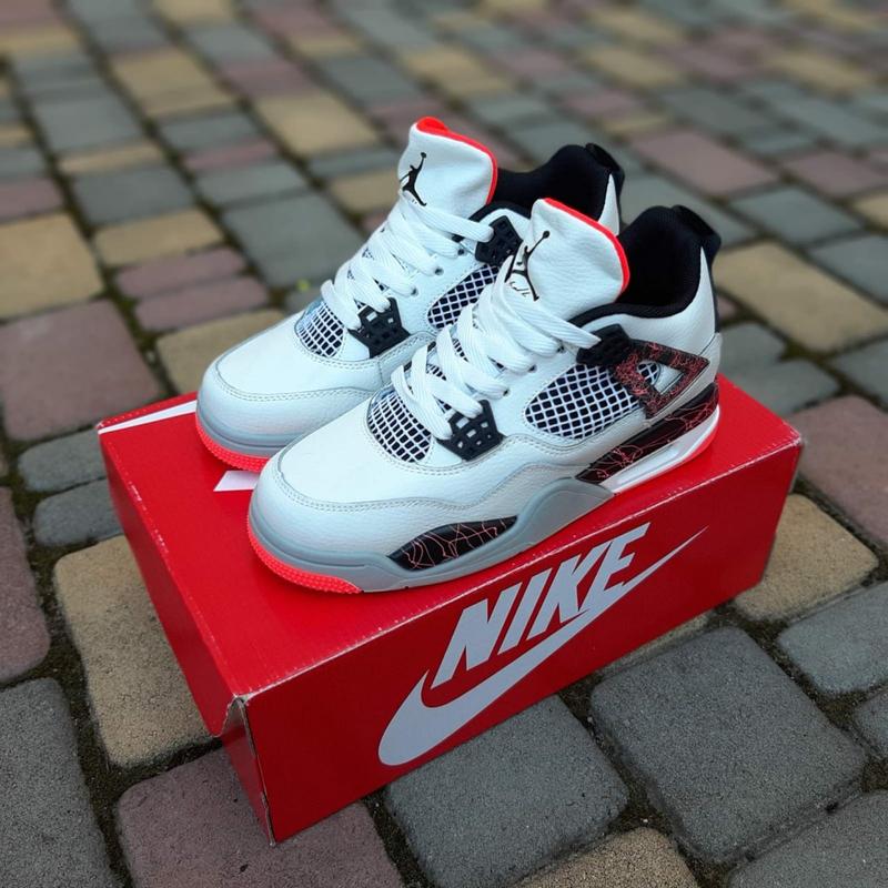 Женские кроссовки nike air jordan 4 retro white red джордан белого из ...