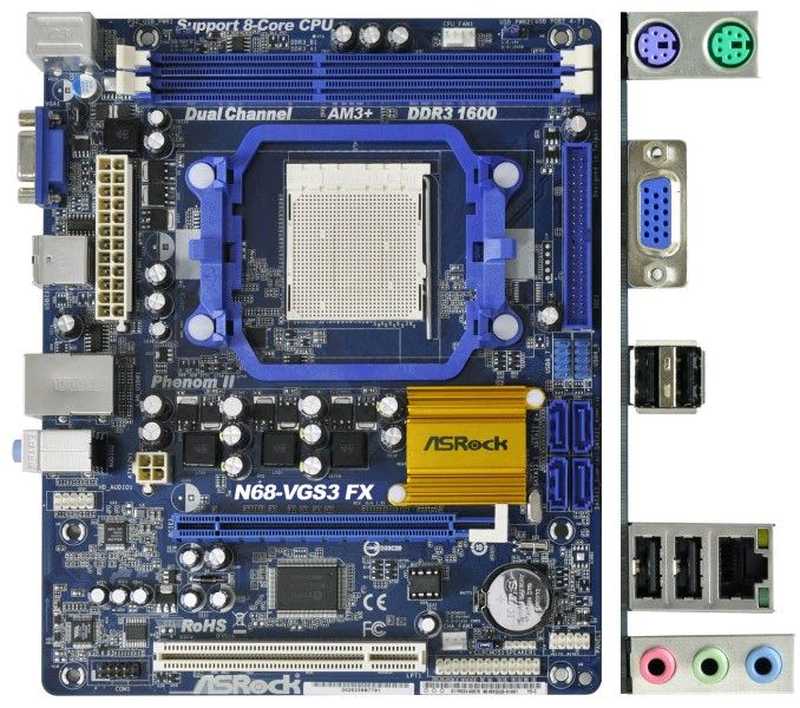 Материнская плата asrock n68-vgs3 fx (sam3+, nvidia geforce 7025