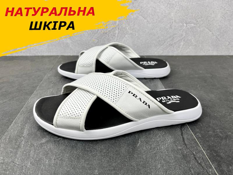 Летние мужские кожаные шлепки, белые классические шлепанцы из ...
