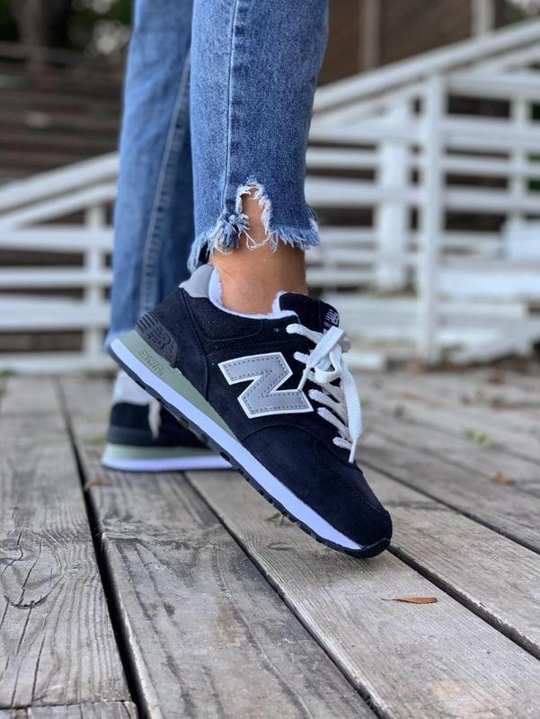 Зимние женские кроссовки на меху new balance 574 синие (нью баланс ...