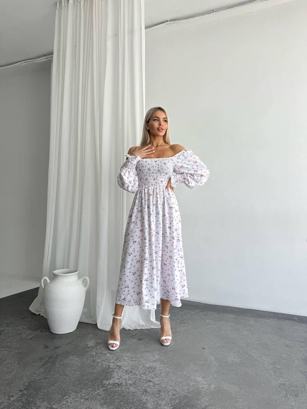 Платье миди корсетное с рукавами фонариками с пышной юбкой солнце ...