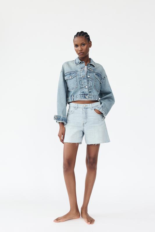 Джинсові шорти trf high rise mom fit бермуди zara 4730/177/406