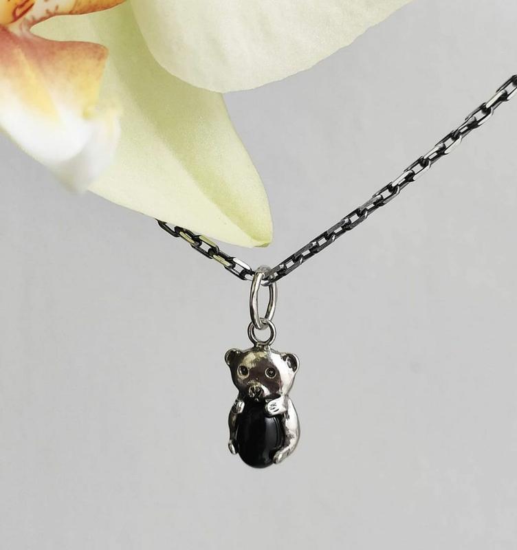 Серебряный подвес, мишка, 925, серебро, яшма, оникс — цена 440 грн в ...