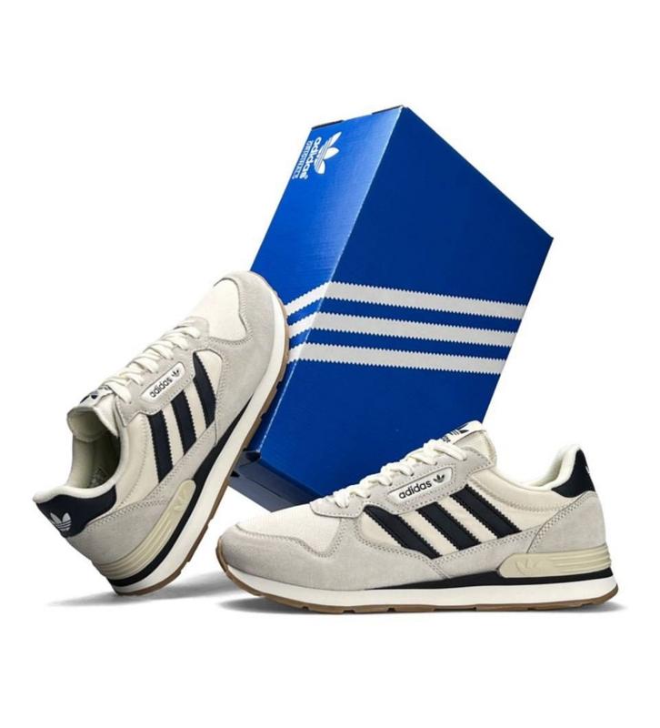 Кроссовки adidas zx fold в бежевом цвете с синими вставками — цена
