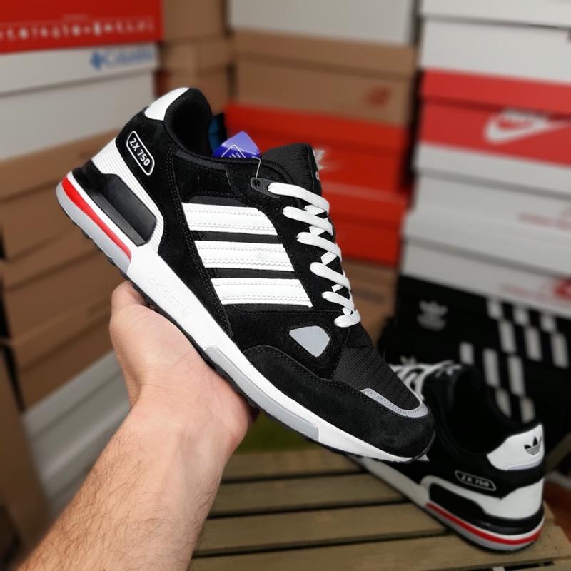 👟 чоловічі кросівки adidas zx 750 чорні з білим великі розміри