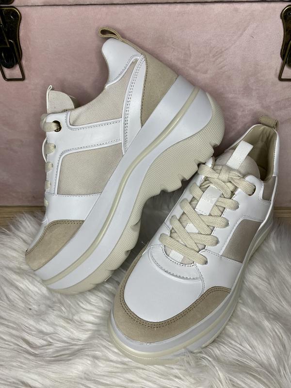 felicia leather and canvas platform trainer