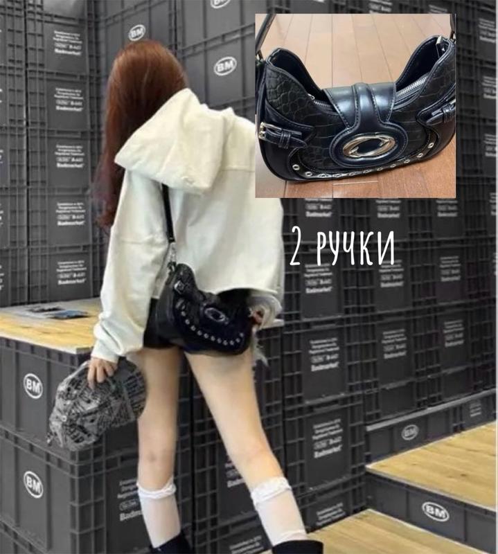 Стильна чорна сумка y2k / grunge з 2 ручками — цена 738 грн в