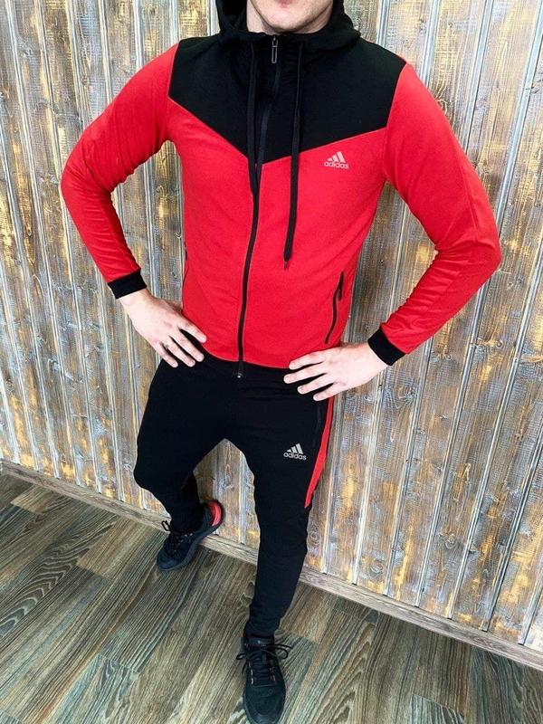 Топовый мужской спортивный костюм adidas с капюшоном на молнии манжетах ...