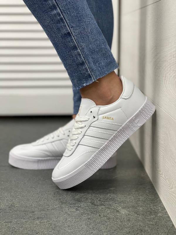 Снова в наличии женские кожаные кроссовки adidas samba all white белые ...