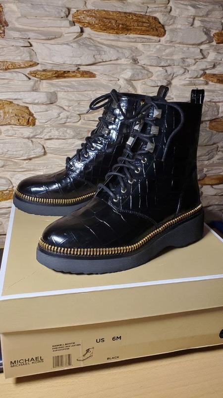 Michael kors haskell crocodile embossed leather combat boot