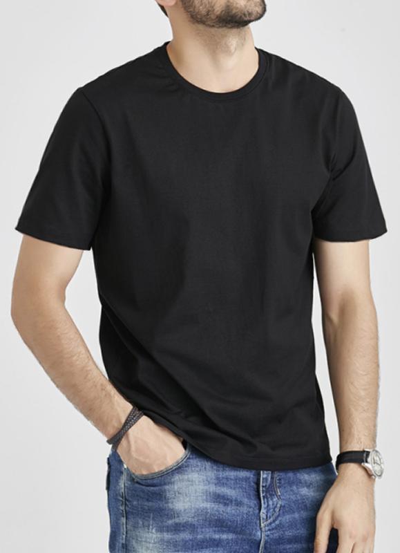Мужская чёрная футболка базовая классическая однотонная хлопковая ...